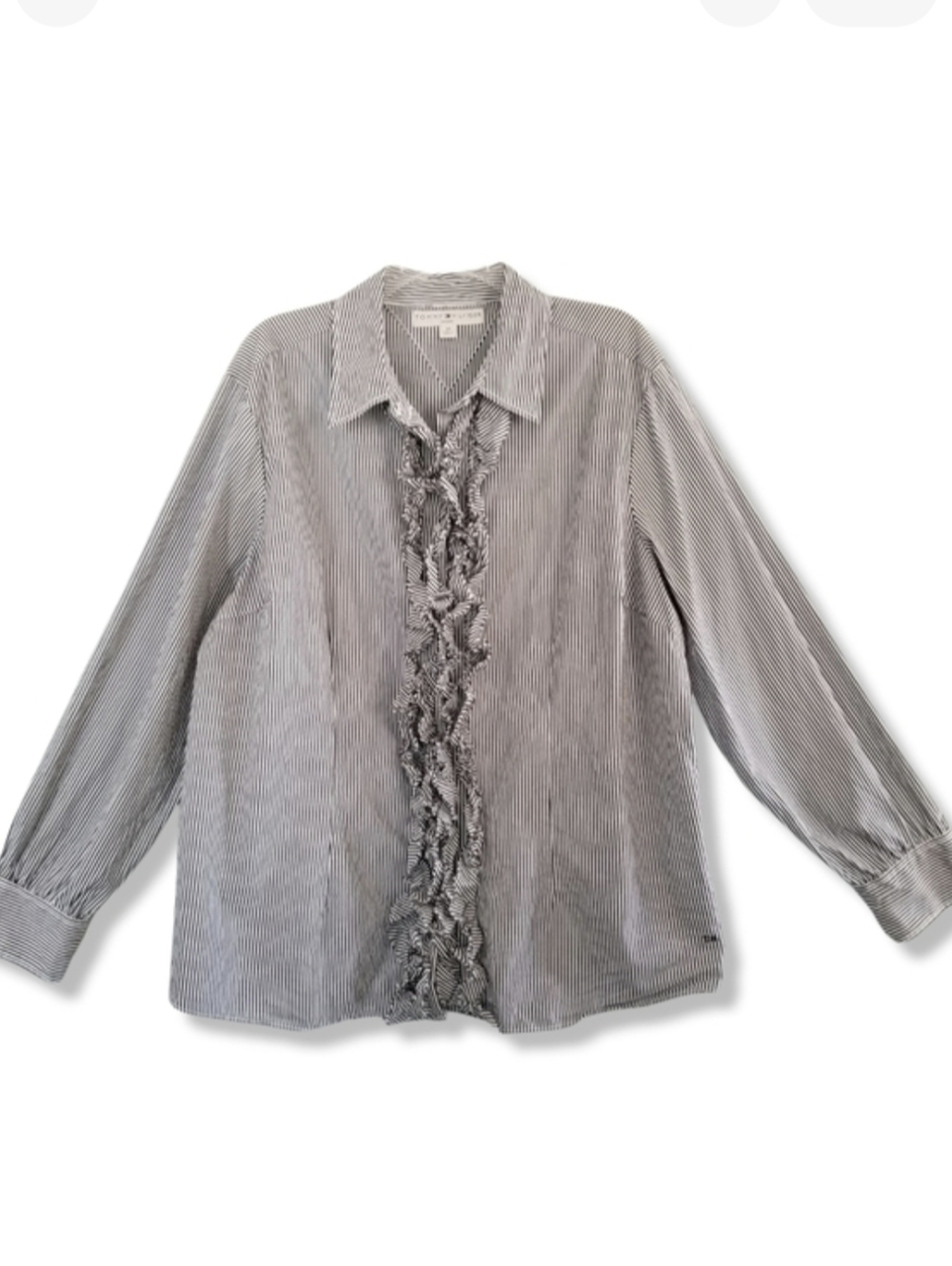 Tommy Hilfiger Striped Ruffled Tuxedo Shirt 20‎ Plus Button Blouse